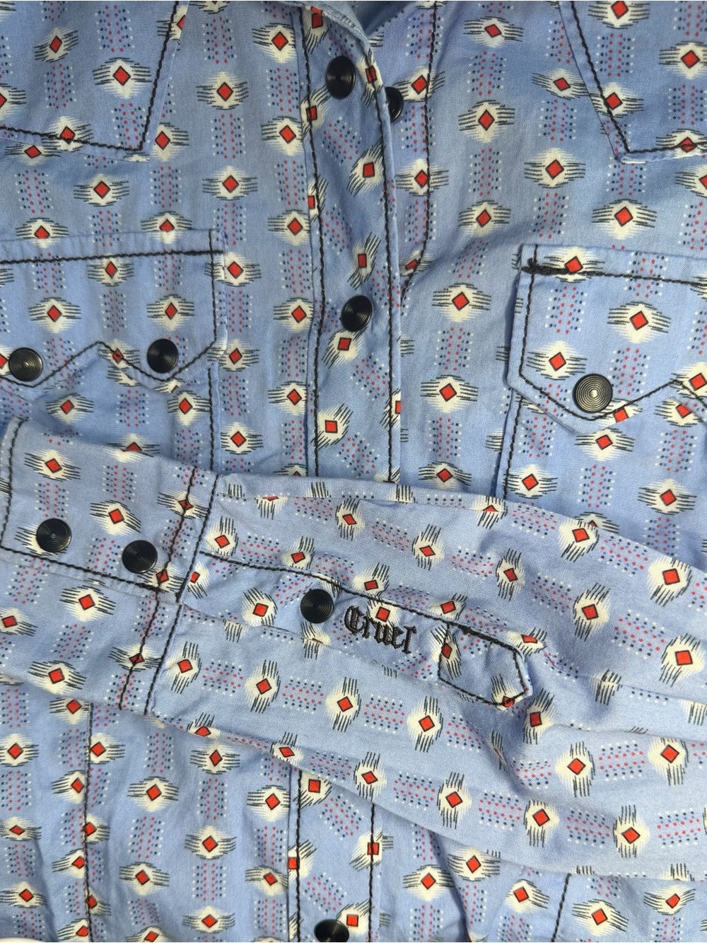 Cruel Girl Light Blue Western Button-Down Shirt with Red & White Diamond Sz:XS